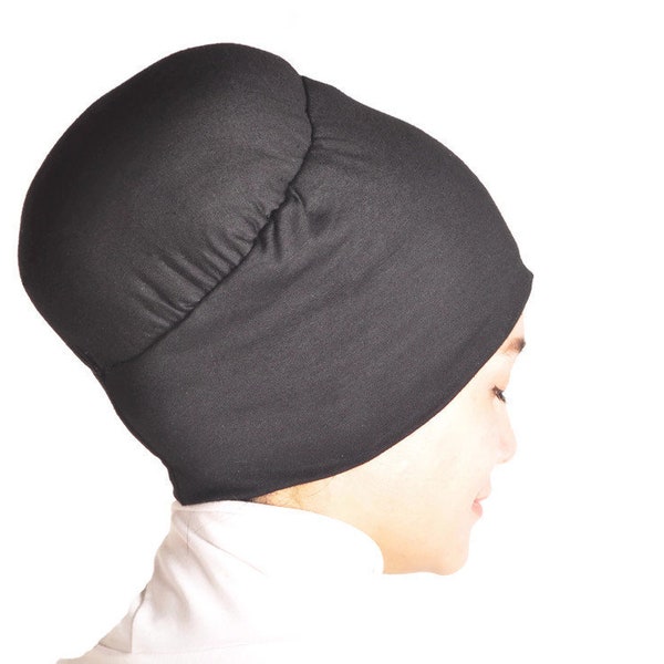 Mu Lan Shaper Cotton Prime Volumizer Debajo de la bufanda Chal Wrap Turbante Chemo HairLoss Cap Head Bonnet Chemo Hat Bun Negro Blanco ACTUALIZADO