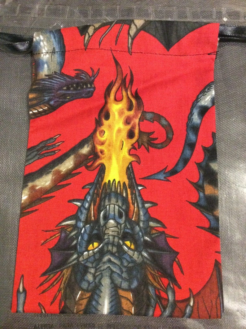2 Sided Red Dragon Dice Bag Tarot Bag Runes Role Playing Dungeons Dragons Drawstring Pouch Fantasy Gift 7x5