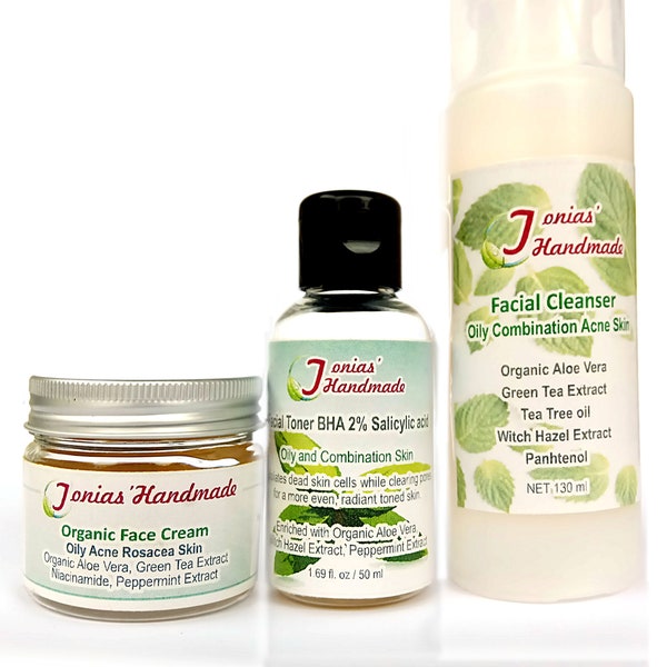 Skincare kit for Oily Acne Prone Skin, Cleanser, Toner, Moisturizer