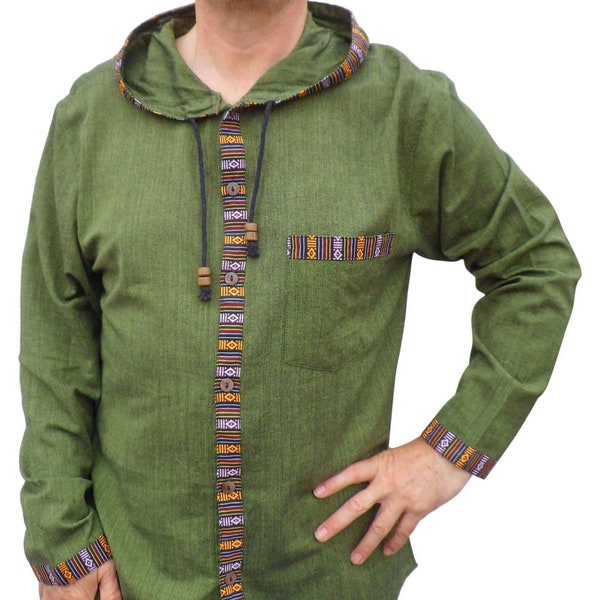 Fair Trade Nepalees katoenen overshirt met capuchon Boho Surf Hoody-shirt M tot 5XL