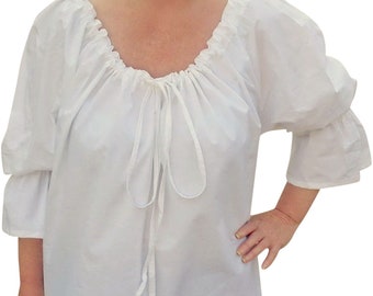 Fair Trade Cotton Medieval Gothic Larp Cosplay Pirate Wench Blouse - One Size