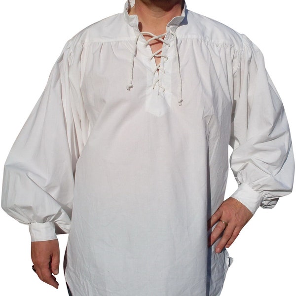 Fair Trade Cotton Medieval Gothic Larp Cosplay Pirate Kurta Shirt Nehru Collar