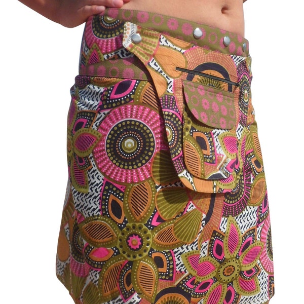 Fair Trade Boho Festival Utility Belt Wrap Reversible Floral Popper Skirt