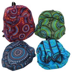 Fair Trade Cotton Print Canvas Hippy Boho Beach Travel Backpack School Day Bag