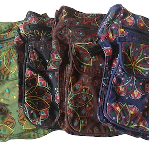 Sac à passeport de voyage en coton brodé bohème Fair Trade Festival, ceinture abdominale fonctionnelle