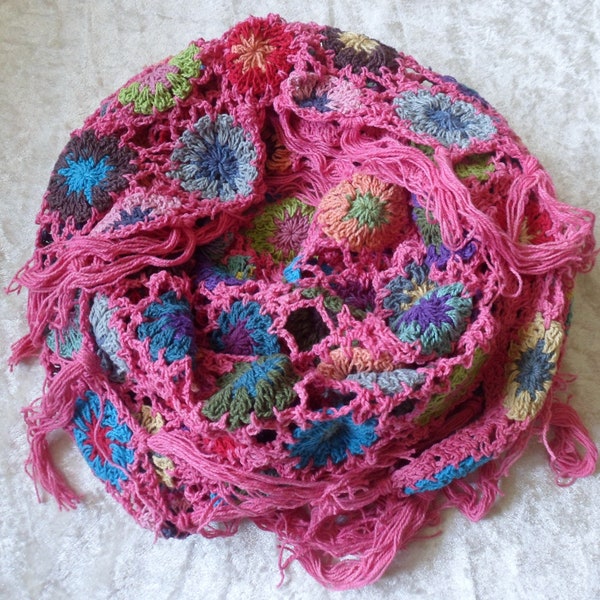 Fair Trade Hand Made Cotton Crochet Flower Wrap Shawl