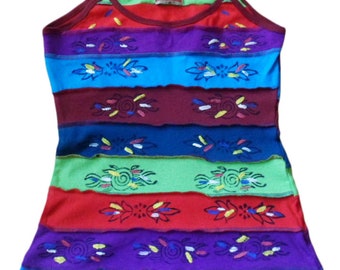 Nepalese Cotton Patchwork Panel Hippy Festival Painted Vest/Tank Top