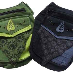 Fair Trade Festival Boho Cotton Travel Leaf Design Passport Bag Utility Hip Belt