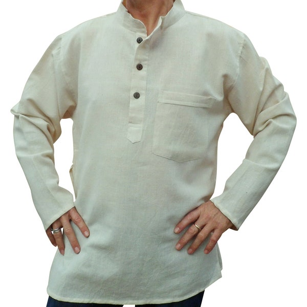 Fair Trade Nepalese Hemp & Cotton Nehru Grandad Collarless Kurta Shirt M - 5XL
