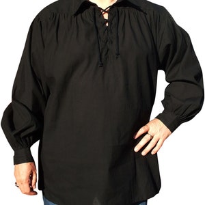 Commerce équitable en coton gothique médiéval GN Cosplay Pirate Kurta chemise à col noir M-2XL
