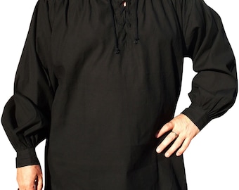 Fair Trade Cotton Medieval Gothic Larp Cosplay Pirate Kurta Shirt Collared Black M-2XL