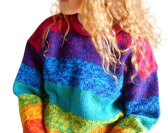 Fair Trade Rainbow Space Nepalese Wool Jumper Hippy Boho Festival 5XL