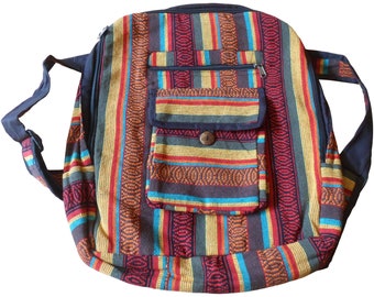 Fair Trade Cotton Gheri Weave Hippy Boho Backpack Rucksack Travel Bag