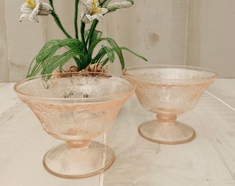 Vintage Pink Depression Glass / Compote Pedestal Dishes / Dessert Bowls / Set of Two / Glassware