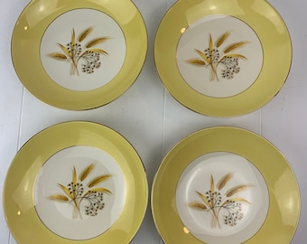 Vintage Autumn Gold Soup Bowls / Wheat Pattern / Set of Four / Homer Laughlin