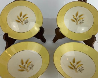 Vintage Autumn Gold / Dessert Bowls / Wheat Pattern / Set of Four / Homer Laughlin
