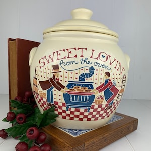 Vintage Cookie Jar / Sweet Lovin From The Oven / 9 Inch / Cookie Container / Ceramic / Treasure Craft