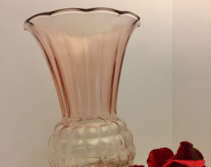 Vintage Pink Depression Glass Vase / Pineapple Bottom / Fluted Etsy