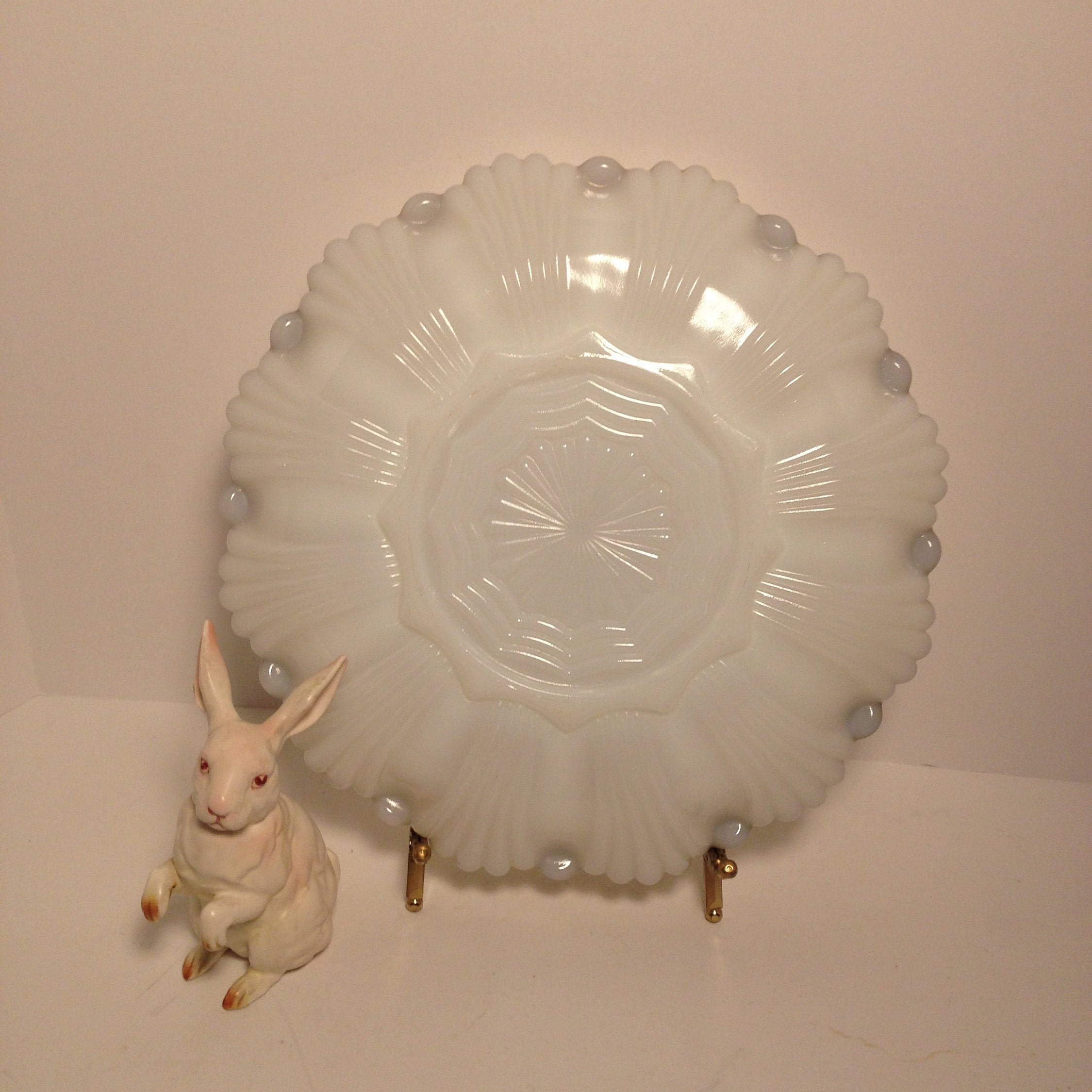 Milk Glass Egg Plate With Gold Trim / Easter / Anchor Hocking Etsy