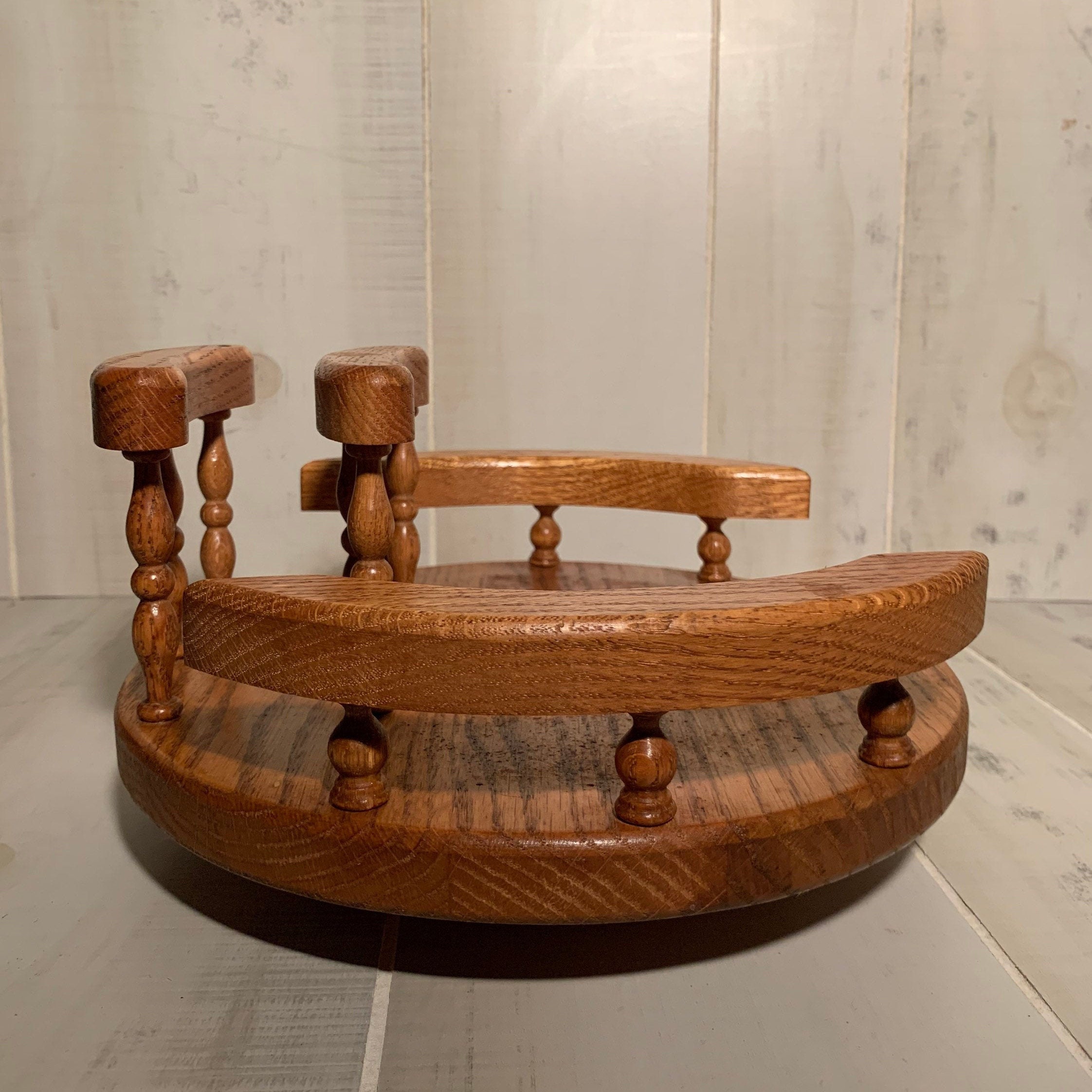 Vintage Oak Lazy Susan with Napkin Holder / Side Rails / Table Etsy