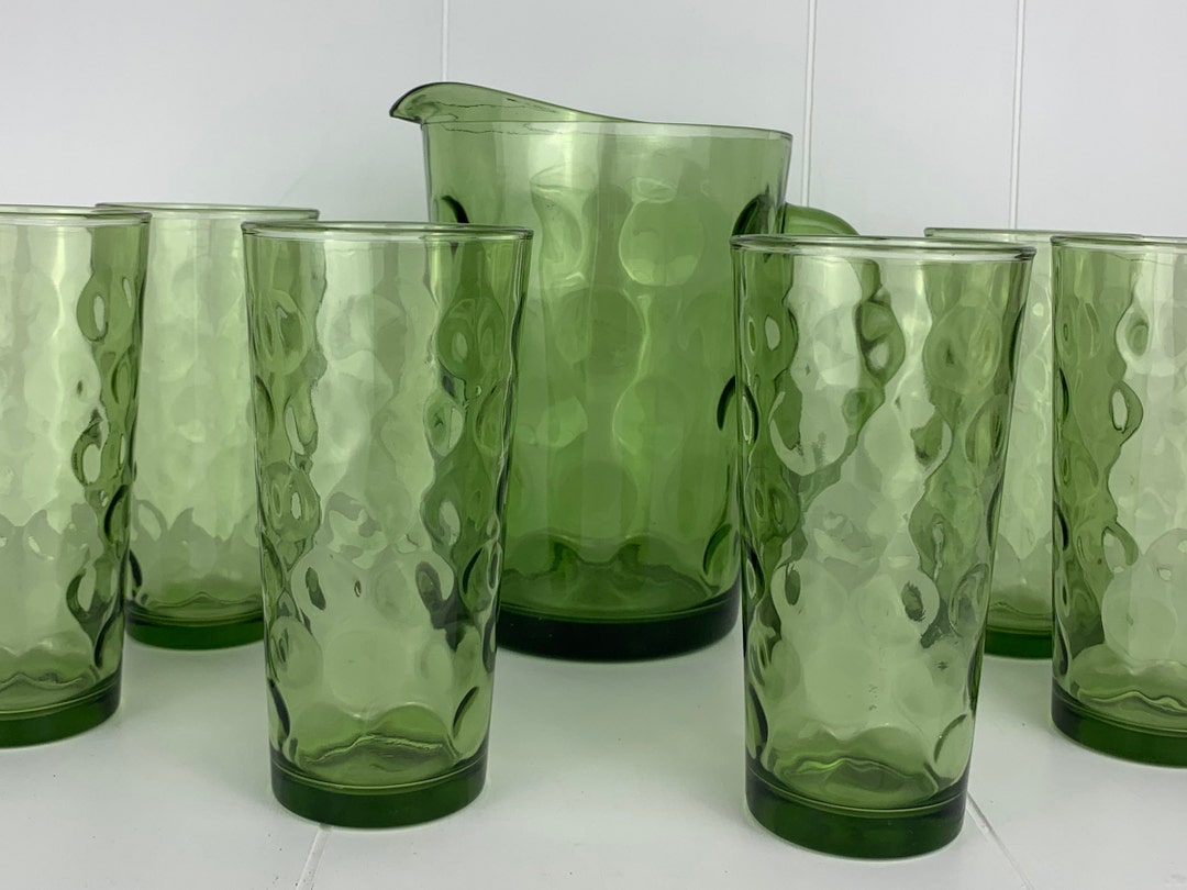 Vintage Green Glass Pitcher and Glass Set / Hazel Atlas / El Dorado / Six Stackable Glasses / 1960's hotsell / Barware