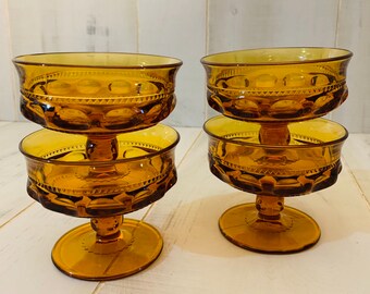 Vintage Indiana Amber Glass Compote Dishes / King's Crown Thumbprint / Set of 4 / Holiday Decor