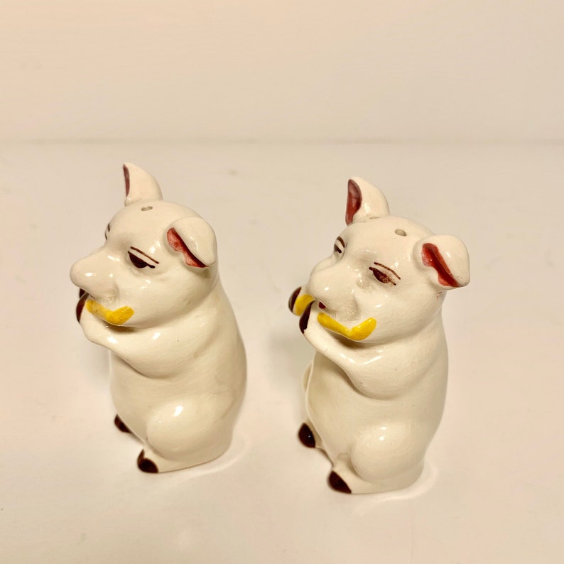 Vintage Ceramic Pig Salt and Pepper Shakers / Piggy Playing Etsy