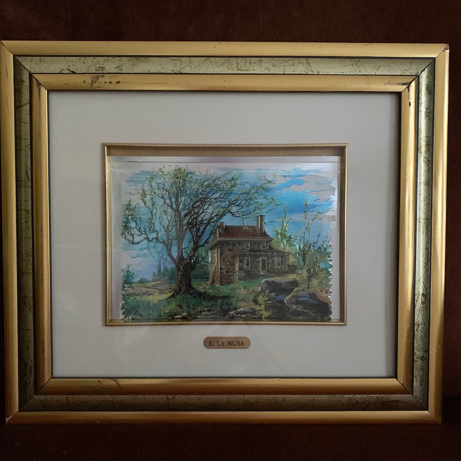 Vintage Foil Painting / E. La Nusa / Framed Oil Art Etsy