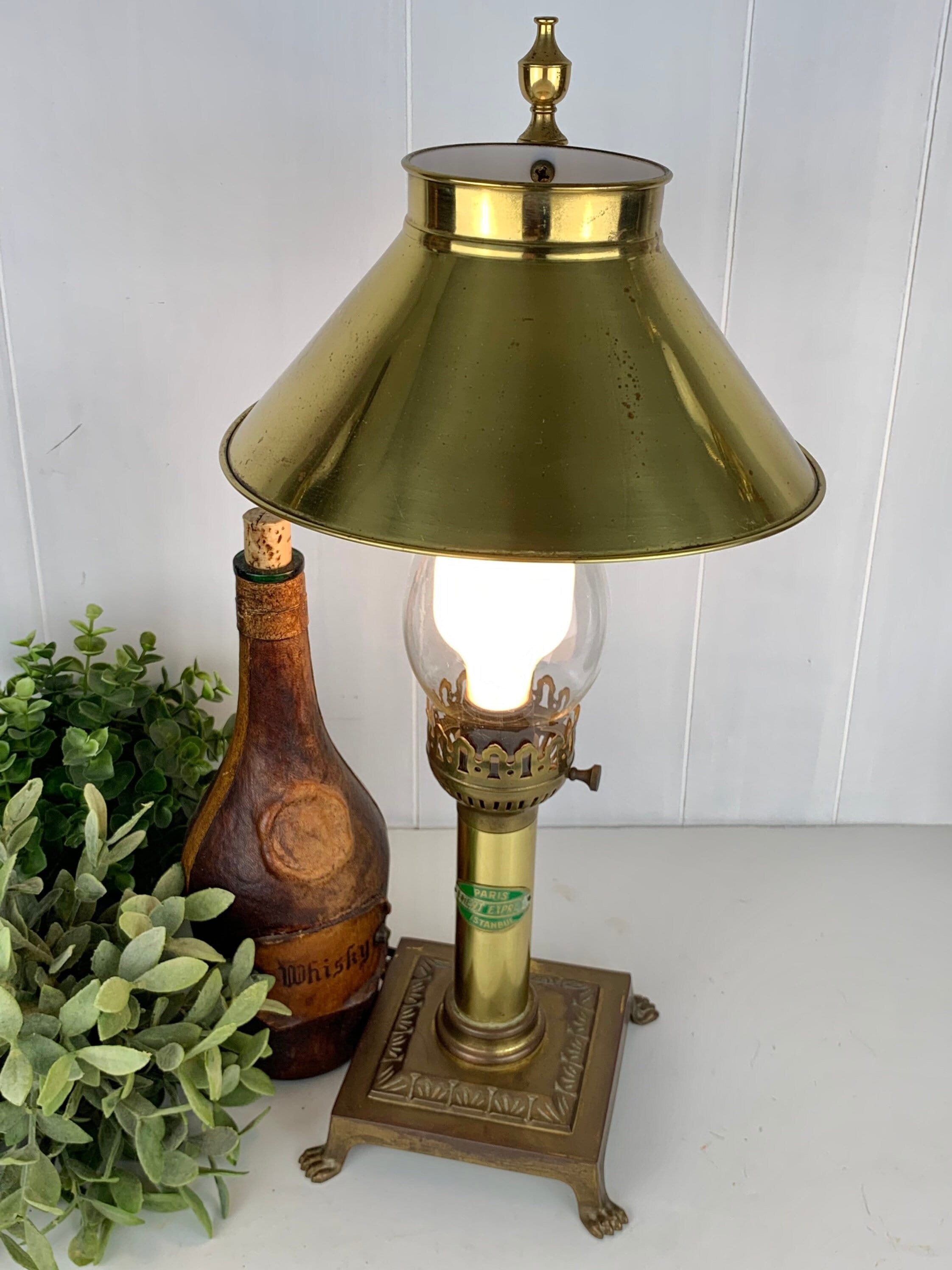 Vintage Brass Orient Express Table Lamp Glass Chimney