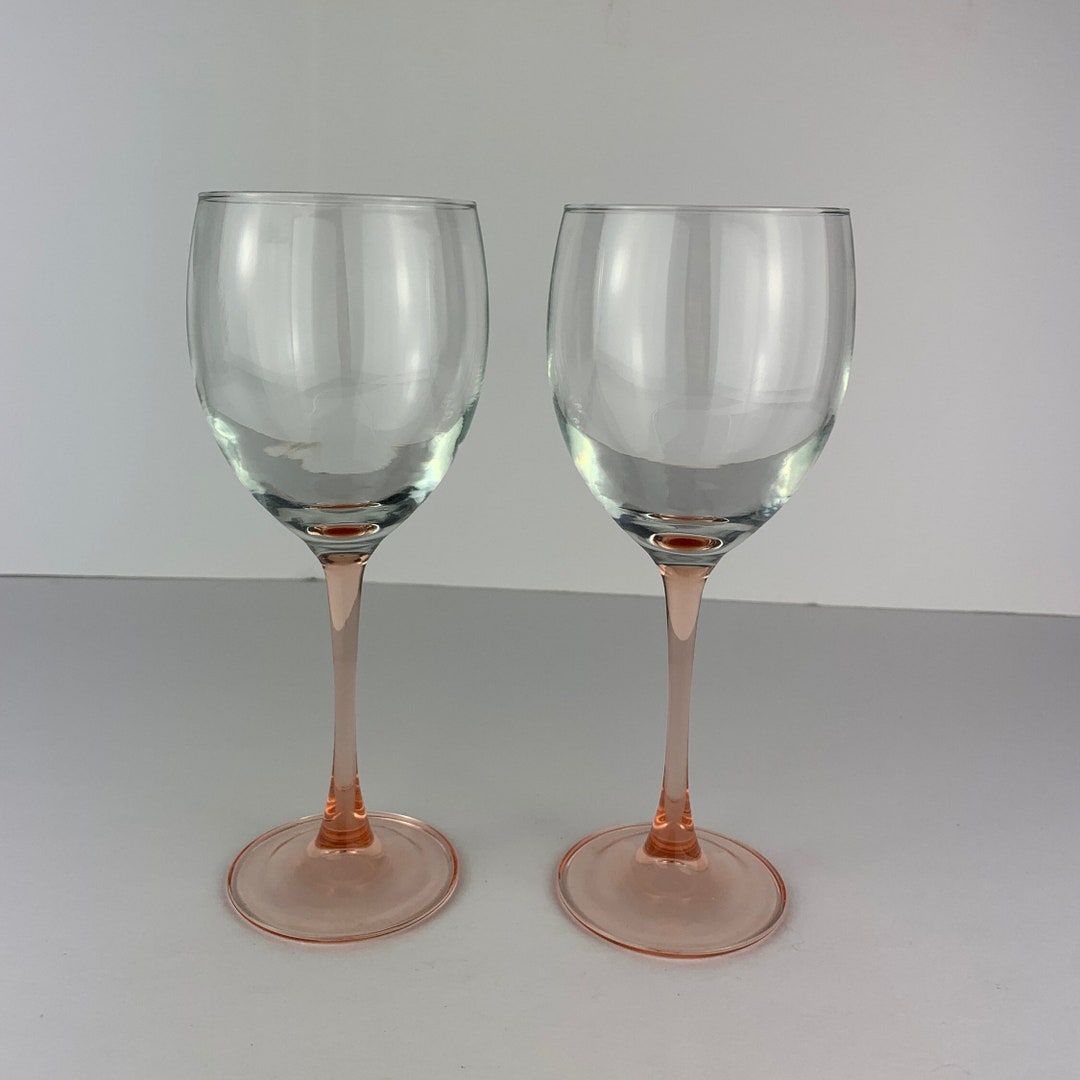 Vintage Pair of Pink Blush Wine Glasses / Long Stem / Water Etsy