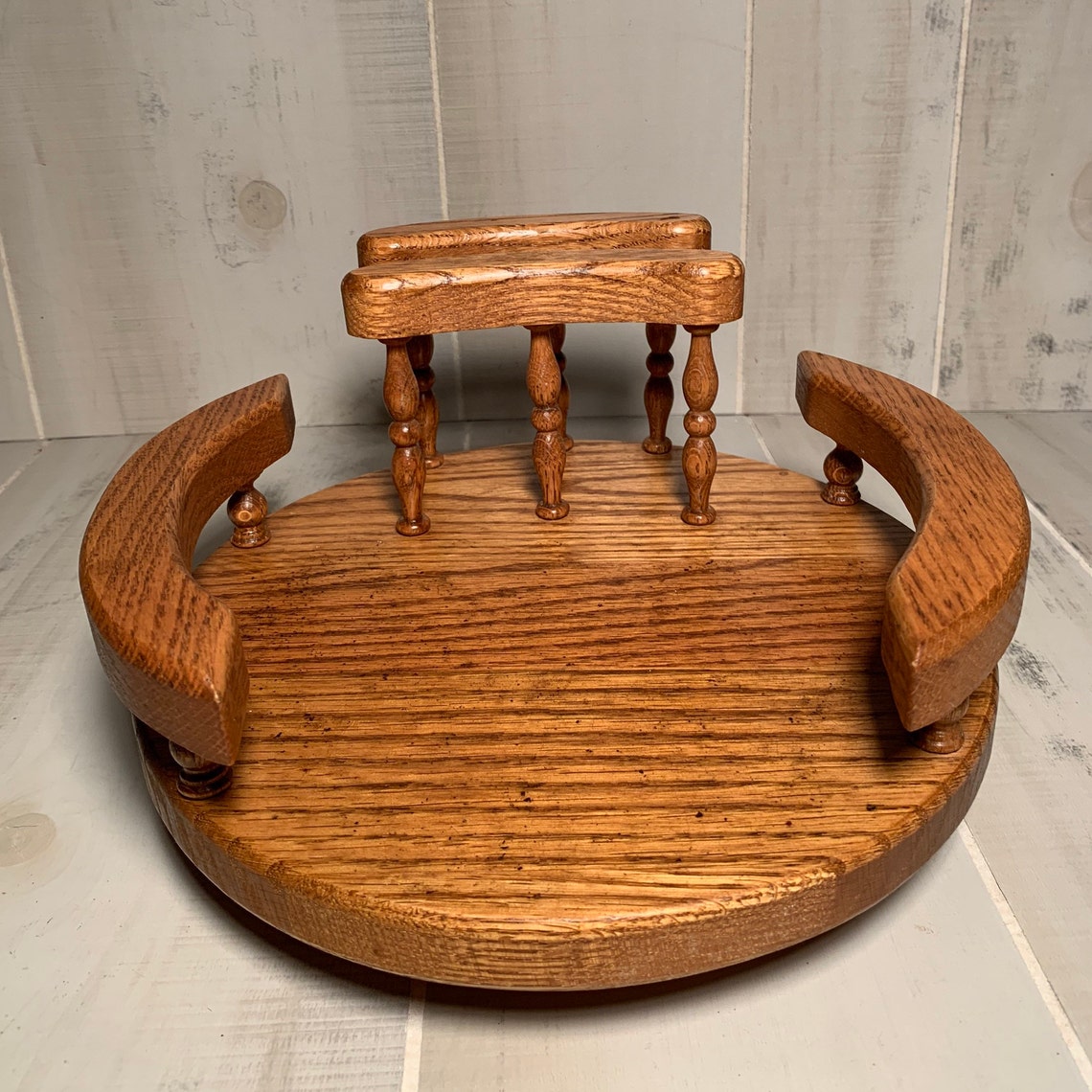 Vintage Oak Lazy Susan with Napkin Holder / Side Rails / Table Etsy