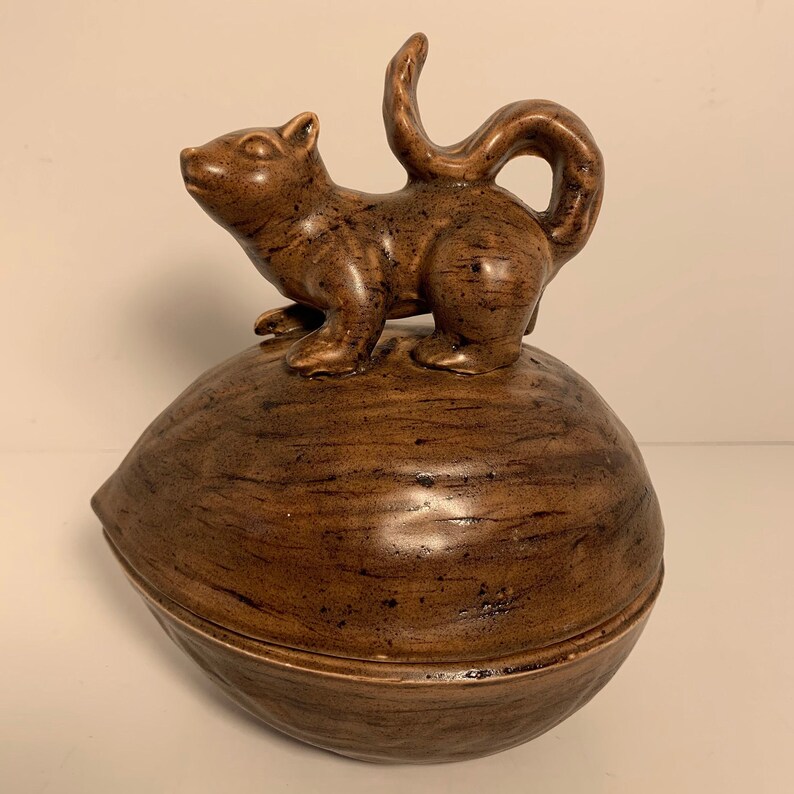 Vintage Nut Bowl / Ceramic Squirrel Bowl / Covered Dish Topped Etsy