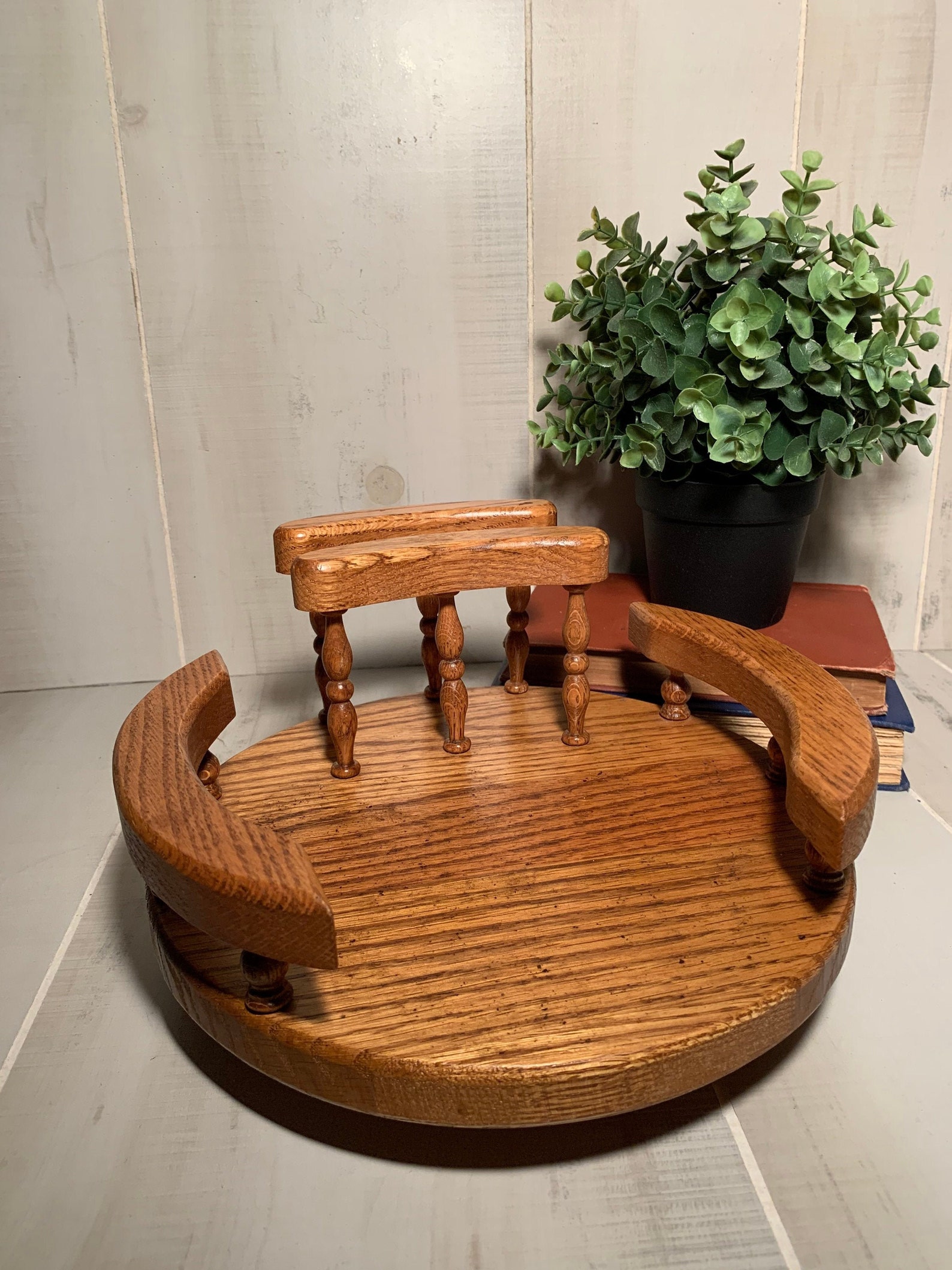 Vintage Oak Lazy Susan with Napkin Holder / Side Rails / Table Etsy