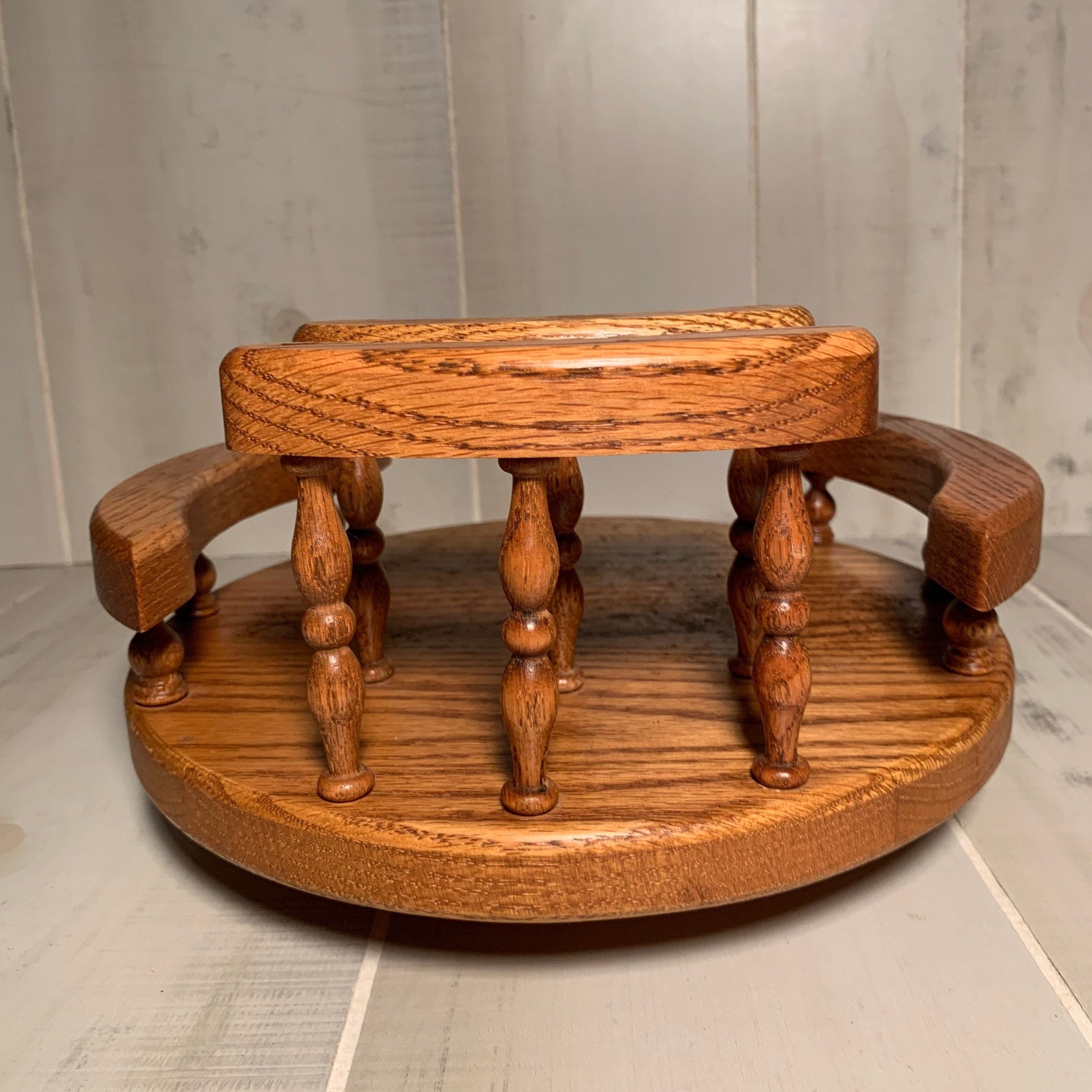 Vintage Oak Lazy Susan with Napkin Holder / Side Rails / Table Etsy