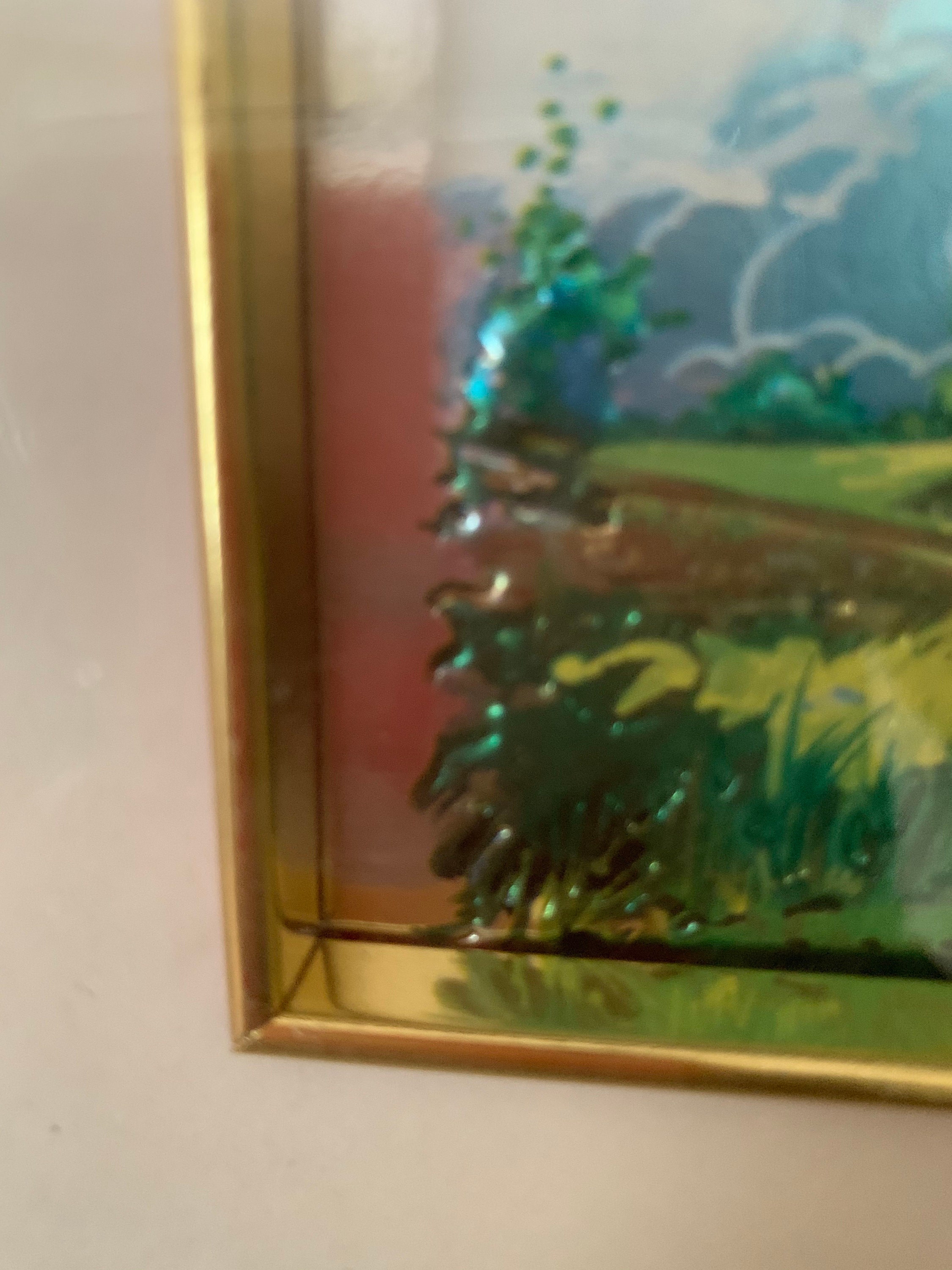 Vintage Foil Painting / E. La Nusa / Framed Oil Art Etsy