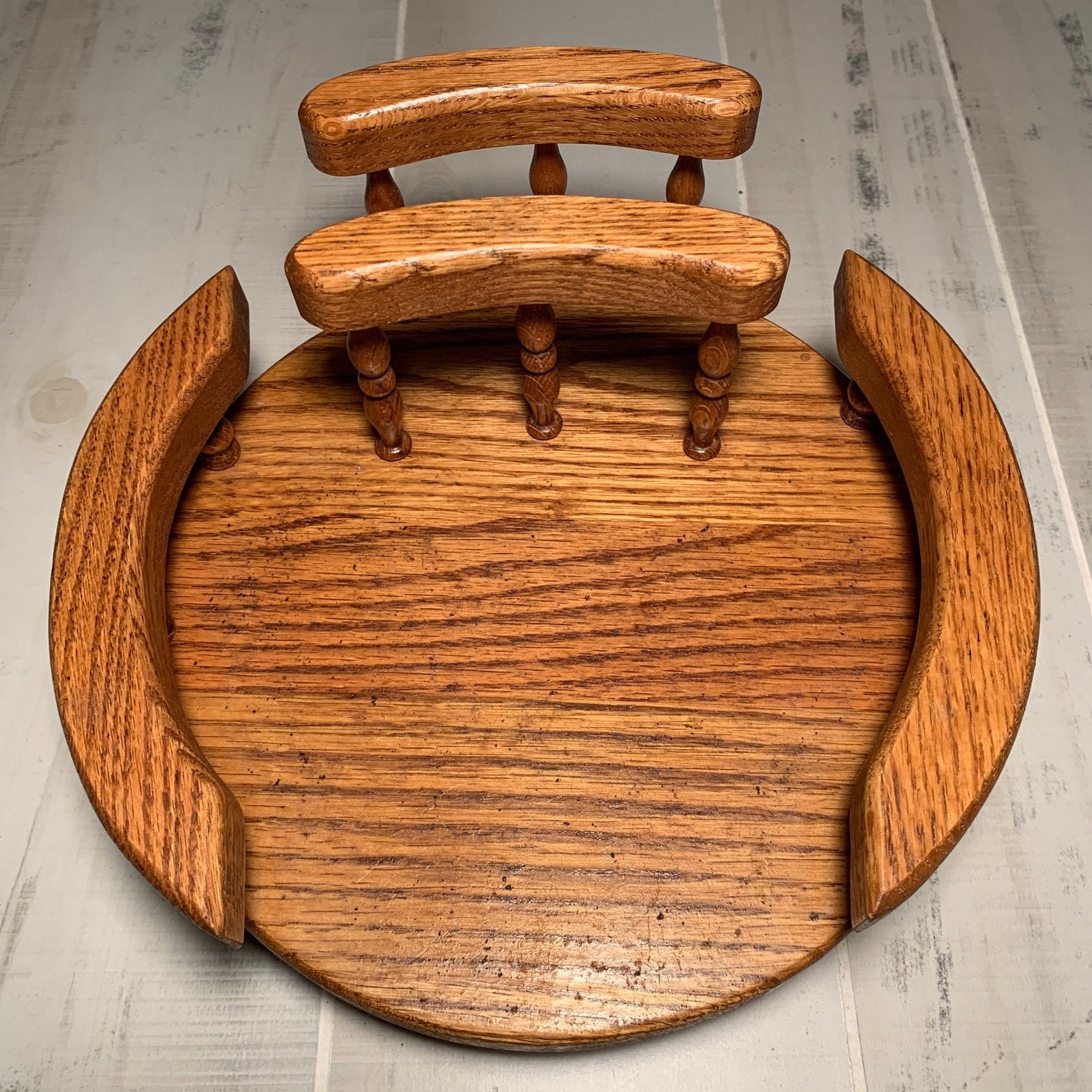 Vintage Oak Lazy Susan with Napkin Holder / Side Rails / Table Etsy