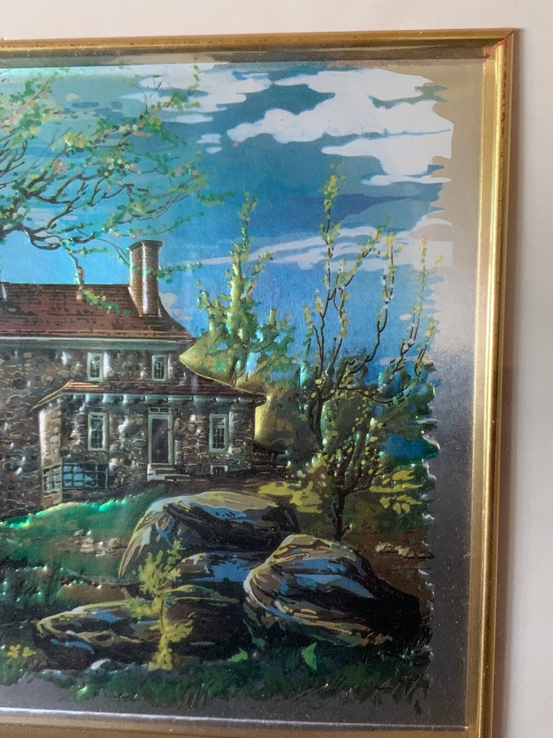 Vintage Foil Painting / E. La Nusa / Framed Oil Art Etsy