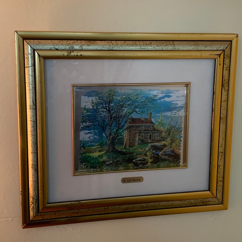 Vintage Foil Painting / E. La Nusa / Framed Oil Art Etsy