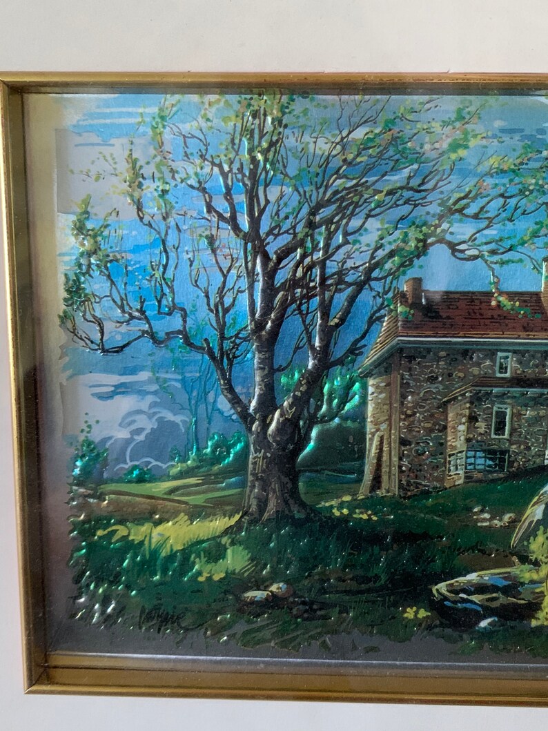 Vintage Foil Painting / E. La Nusa / Framed Oil Art Etsy