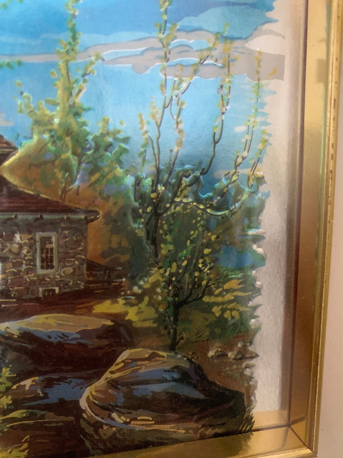 Vintage Foil Painting / E. La Nusa / Framed Oil Art Etsy