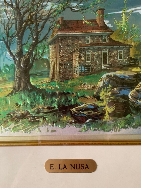 Vintage Foil Painting / E. La Nusa / Framed Oil Art Etsy