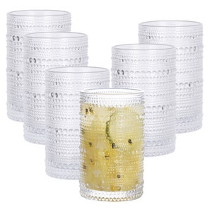 E&W Set of 6 Bright Beads Highball Drinking Glasses, Tumblers for Cocktails, Hot and Cold Drinks