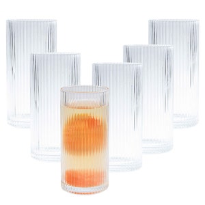 Eden & Willow Striped Highball Glasses | Durable and Stylish, Tumblers for Cocktails, Hot and Cold Drinks (Set of 6)