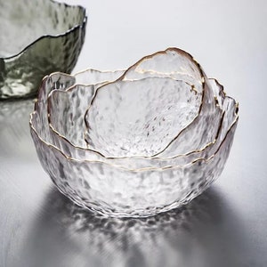 Wavy Gold Edge Glass Serving Bowls, Dishes for Salad, Fruits and Desserts