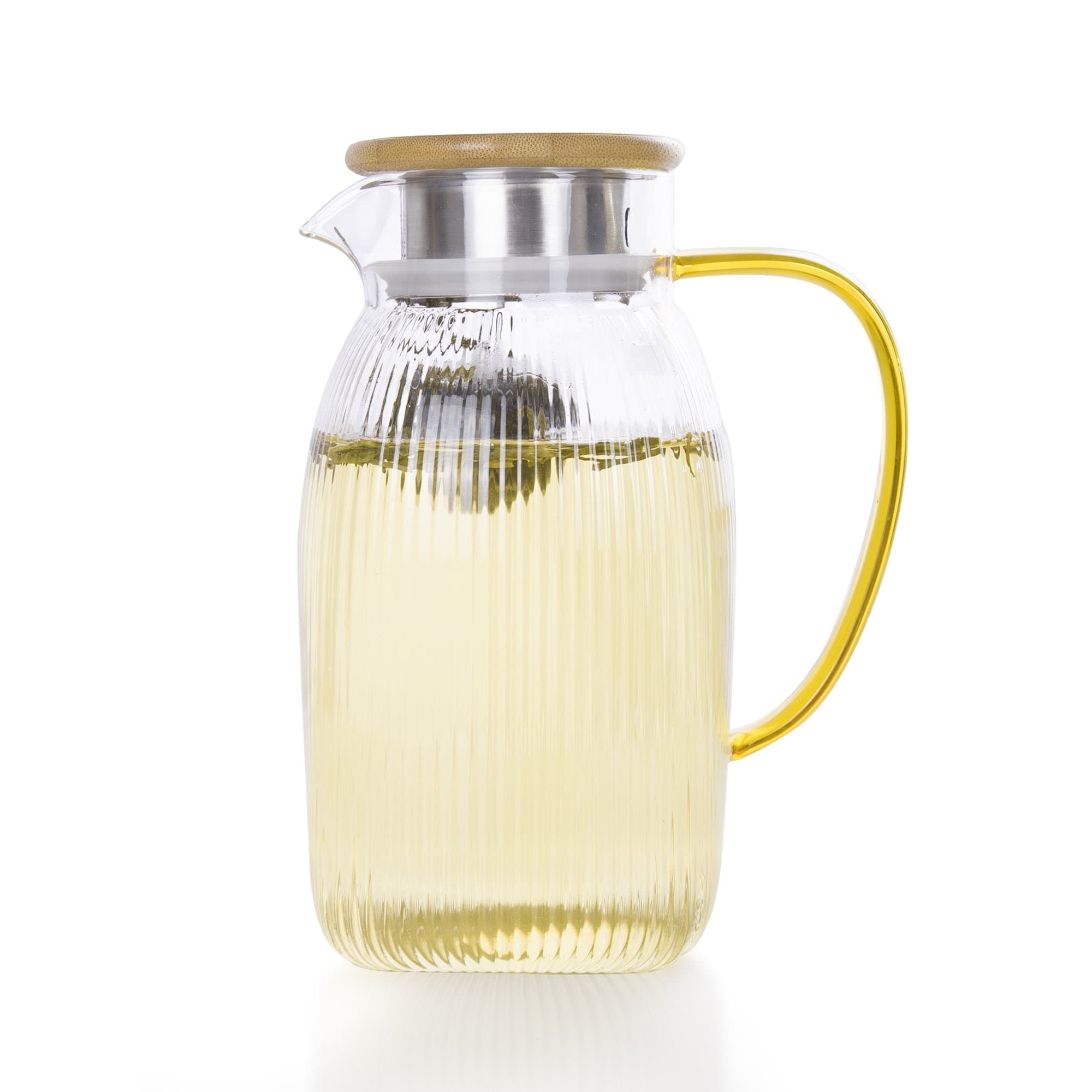 Glass Pitcher, 60oz CLear Glass Pitcher with Bamboo Lid and Spout, 1.8L  Glass Water Pitcher, Iced Tea Pitcher for Fridge, Pitchers Beverage Pitchers,  Juice Lemonade Carafe 