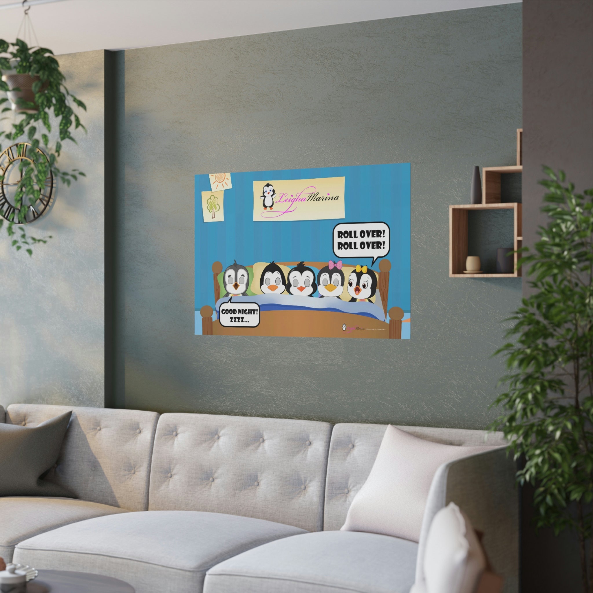 Leigha Marina's "There Were Five in the Bed" Penguins Nursery Rhyme Poster