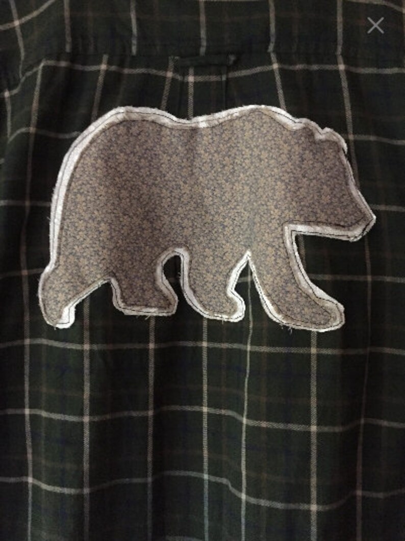 Oversized Flannel with Handmade Bear Patch Indigo Dyed