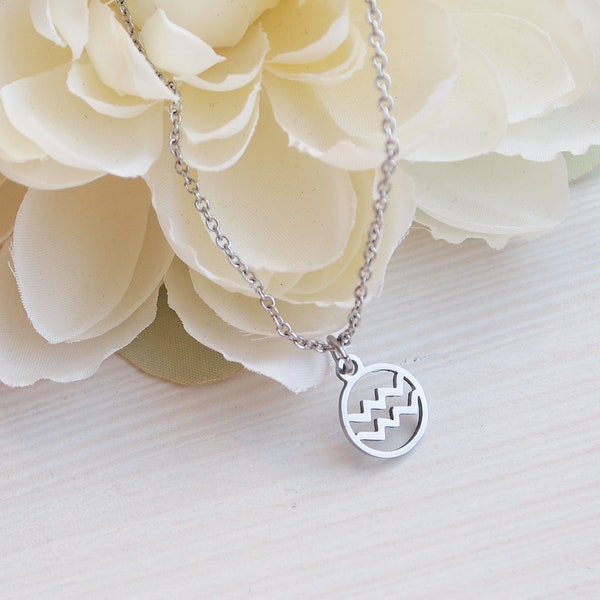 Aquarius charm stainless steel necklace/ Zodiac sign necklace/ Aquarius necklace/ Simple necklace/ Everyday necklace/ Zodiac jewelry, stz1