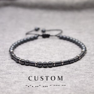 Morsecode herenarmband met aangepast bericht, gepersonaliseerde herenarmband, zinvol jubileumcadeau voor hem, kralenarmband voor mannen