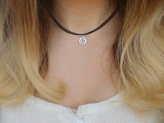 Cancer Zodiac Choker Cancer Sign Necklace Birthday Gift for Cancer Friend Black Cord Horoscope Choker Boho Cord Necklace Etsy